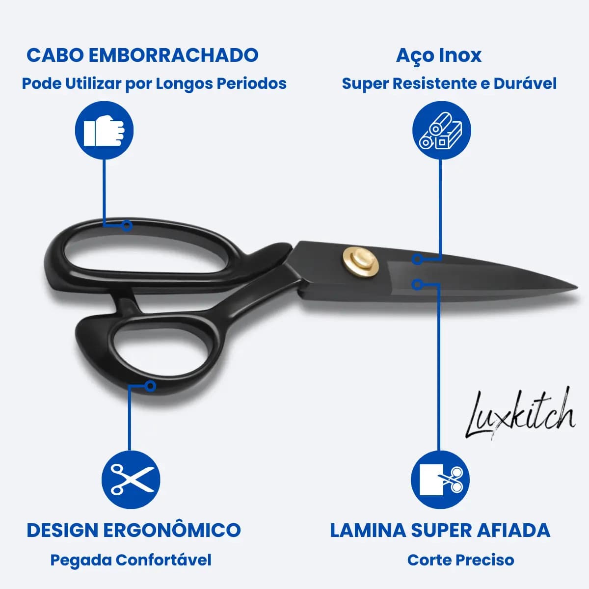 Tesoura Alfaiate Costura Profissional 8 Polegadas Titanium Roupas Tecidos Jeans Couro Cabo Emborrachado Luxkitch — imagem 2