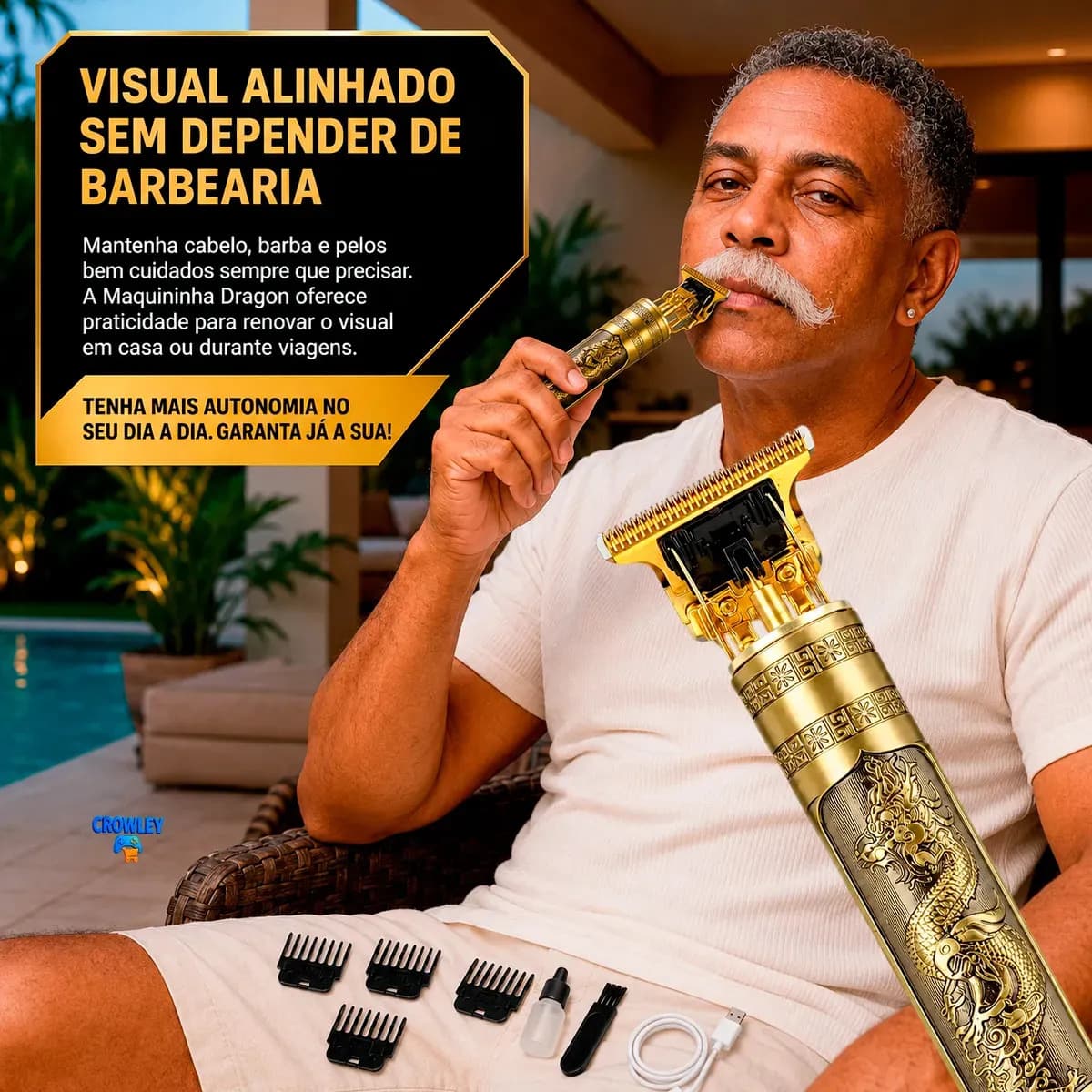 Maquina Maquininha Dragao Acabamento Cortar Cabelo Aparador Barba Pelos Elétrica Sem Fio Recarregavel - Crowley — imagem 2