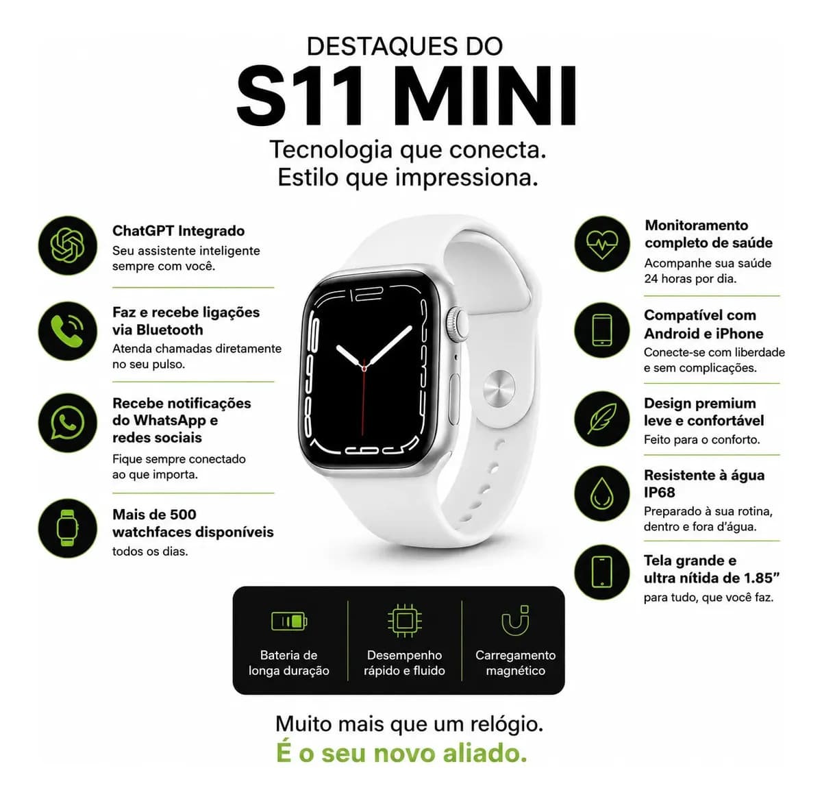 Relogio Microwear Smartwatch S11 Mini Series 11 42mm Whatsapp Gps Nfc Modo Esporte Fitness inteligente Prateado Branco — imagem 4