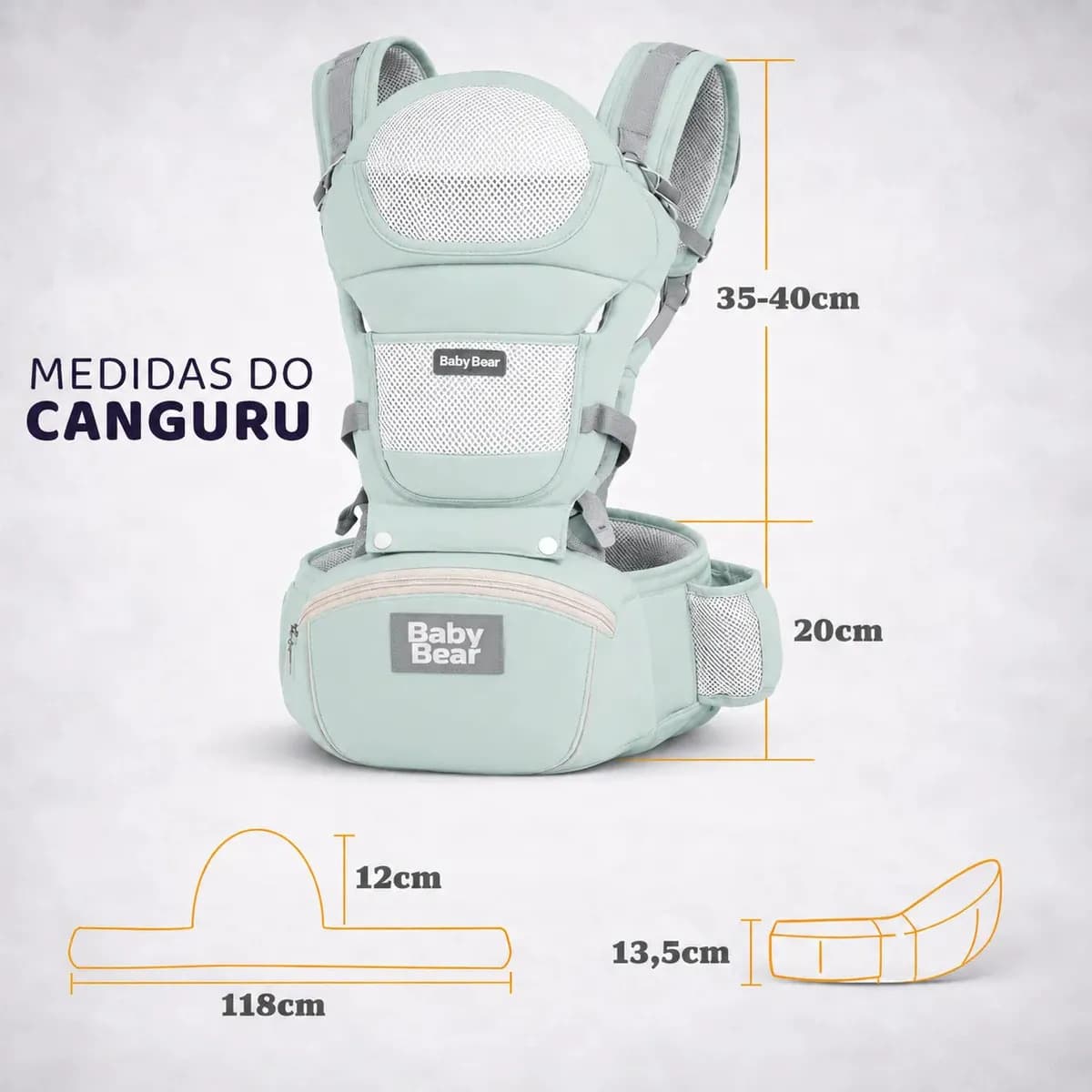 Bolsa Canguru Ergonômico Baby Bear Premium 12 Posições 4 Em 1 Cor Verde — imagem 6