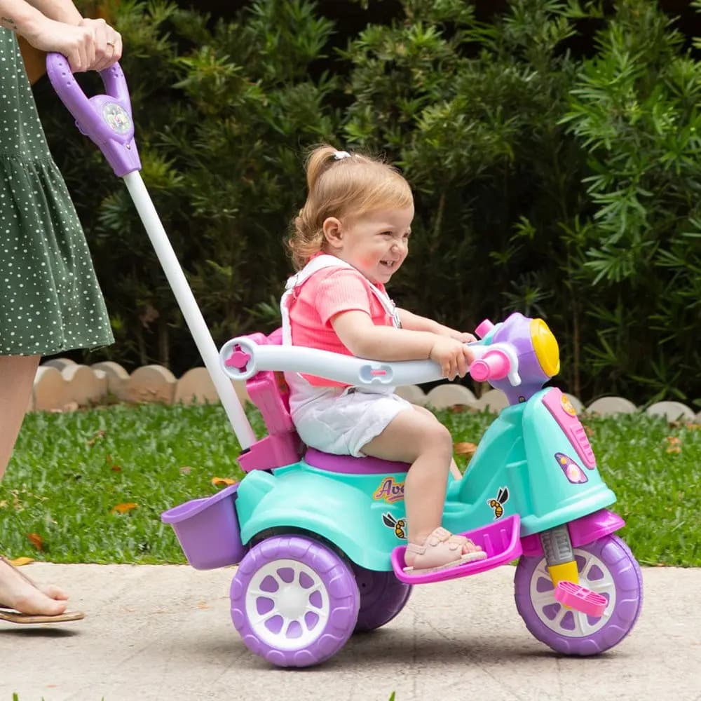 Triciclo Infantil Rosa Maral 2 em 1 Passeio e Pedal com Buzina — imagem 2