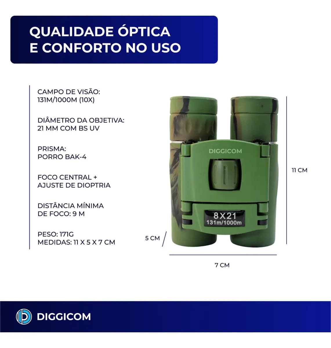 Binóculo Profissional Infantil Pequeno Longo Alcance 8x21 + Bolsa Cor Preto Diggicom — imagem 5