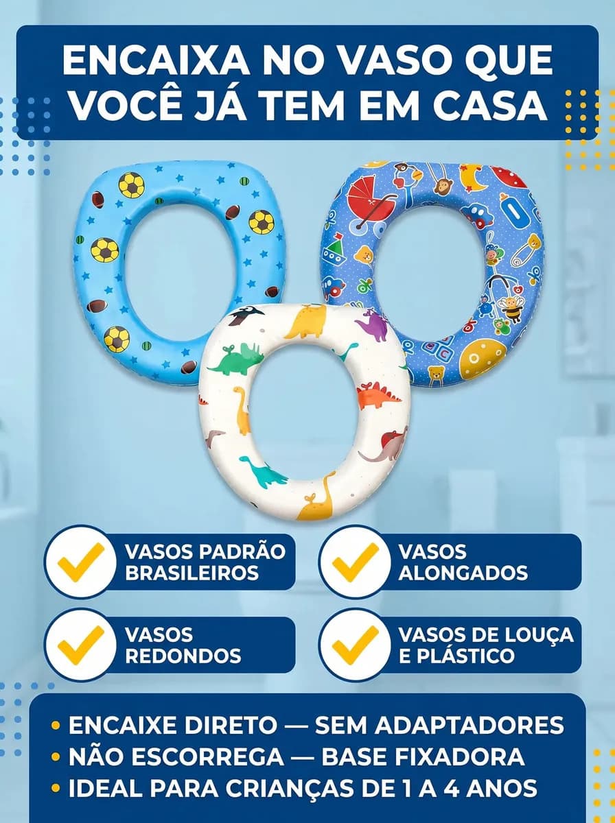 Assento Redutor Sanitário Infantil Menino Almofadado Anatômico Confortável Antiderrapante Higiênico Ajustável Universal Vaso Banheiro Treinamento Desfralde Segu — imagem 6