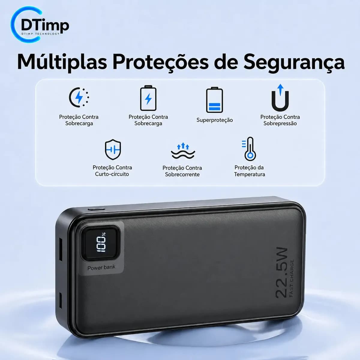Carregador Portátil Power Bank Turbo 20000mah 22.5w universal para iphone samsung motorola xiaomi Com Display Digital DTimp — imagem 3