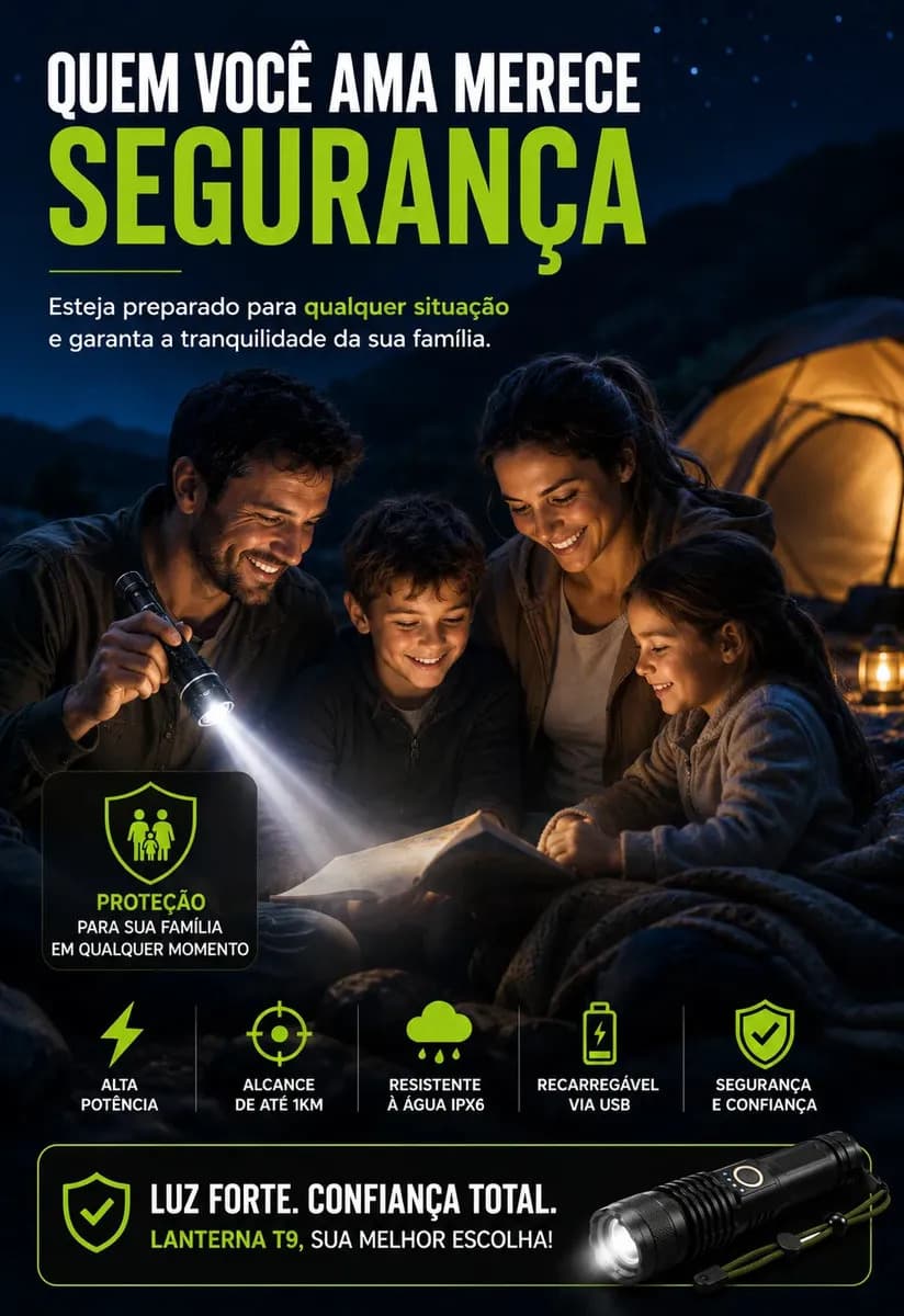 Lanterna Tática T9 Mais Forte Do Mundo Led Recarregável - Potente Profissional Militar Zoom Acampamento Pesca Caça Sobrevivência Emergência Policial Segurança P — imagem 5