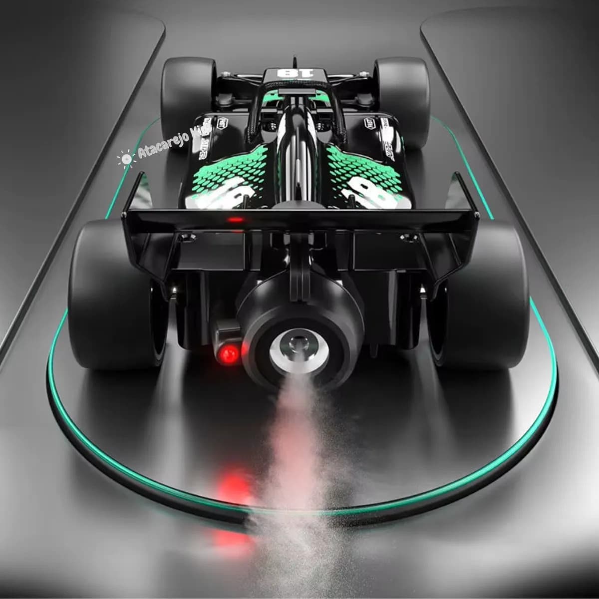 Carrinho de Formula 1 com Controle Remoto Atacarejo Kids Preto Verde Carrinho de Corrida Brinquedo para Menino — imagem 6