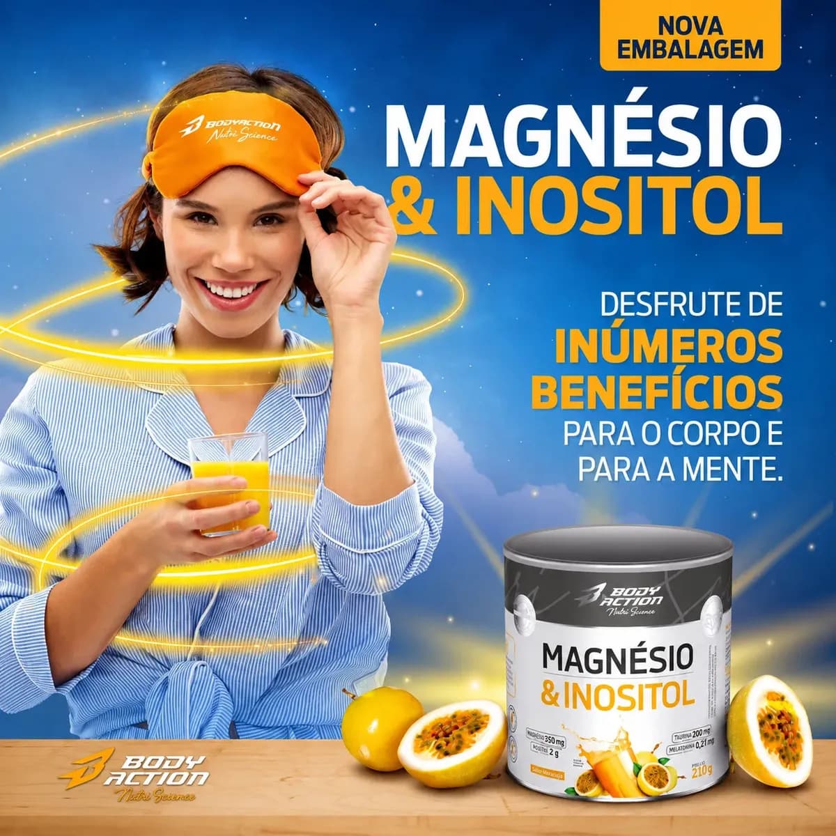 Mineral/Vitamina Bodyaction Nutri Science Magnésio E Inositol Taurina Melatonina 210g em pó sabor Maracujá x 210g — imagem 2
