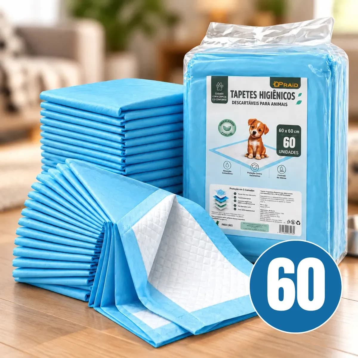 Tapete Higiênico Para Cachorro Descartável Alta Absorção 60x60 60 Unidades Secagem Rápida Cão Proteção Piso