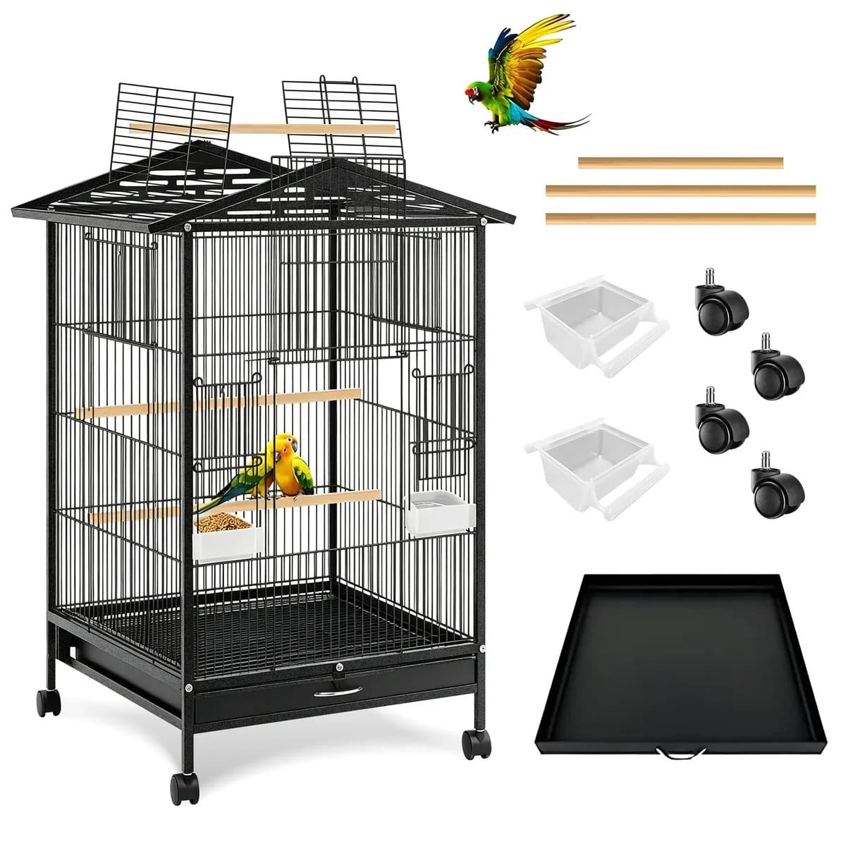 Gaiola viveiro para calopsitas periquito de colar 97x46x46cm Nexmidiopet preto