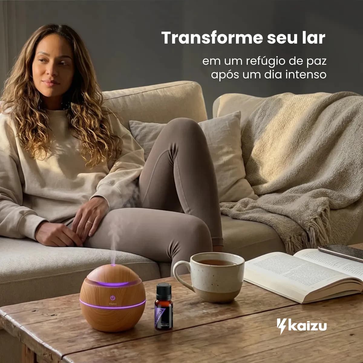 Difusor Aromatizador Elétrico Ultrassônico Kaizu de 130mL USB com Luz Noturna e Essência de Lavanda — imagem 3