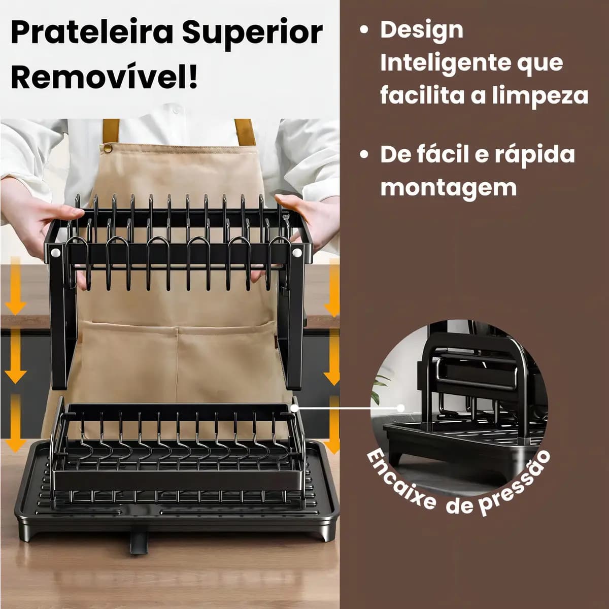 Escorredor de Louças 2 Andares Zelvi Aço Carbono Preto para Pratos Copos Talheres Organizador Pia Cozinha — imagem 6