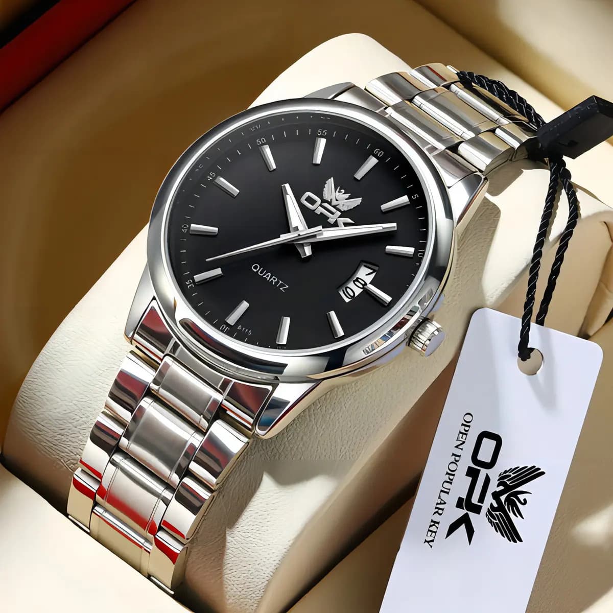 Cor de fundo do relógio masculino Opk 6010 Quartz original: preto — imagem 2