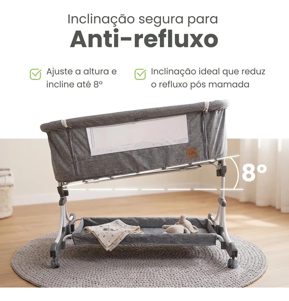 Berço Portátil PipDip Co-Sleeper, Com Balanço e Colchão Extra Grosso — imagem 4