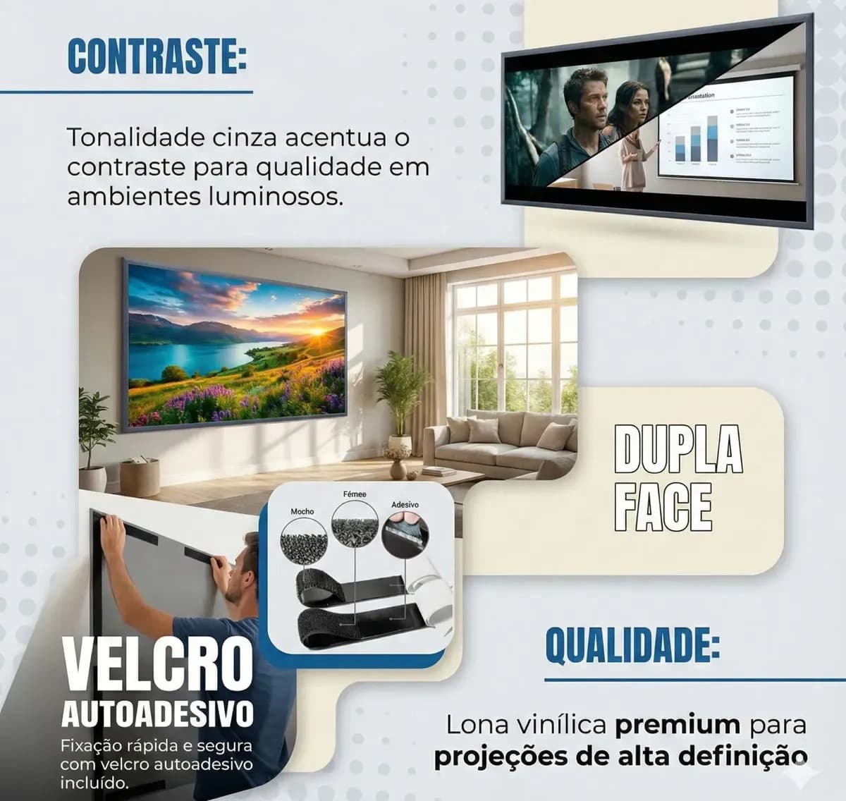 Tela Para Projetor 100 Polegadas Lagostini Branca Sem Bordas Dobrável Full Hd 4k Cinema Em Casa Datashow Projeção Interna Externa — imagem 2