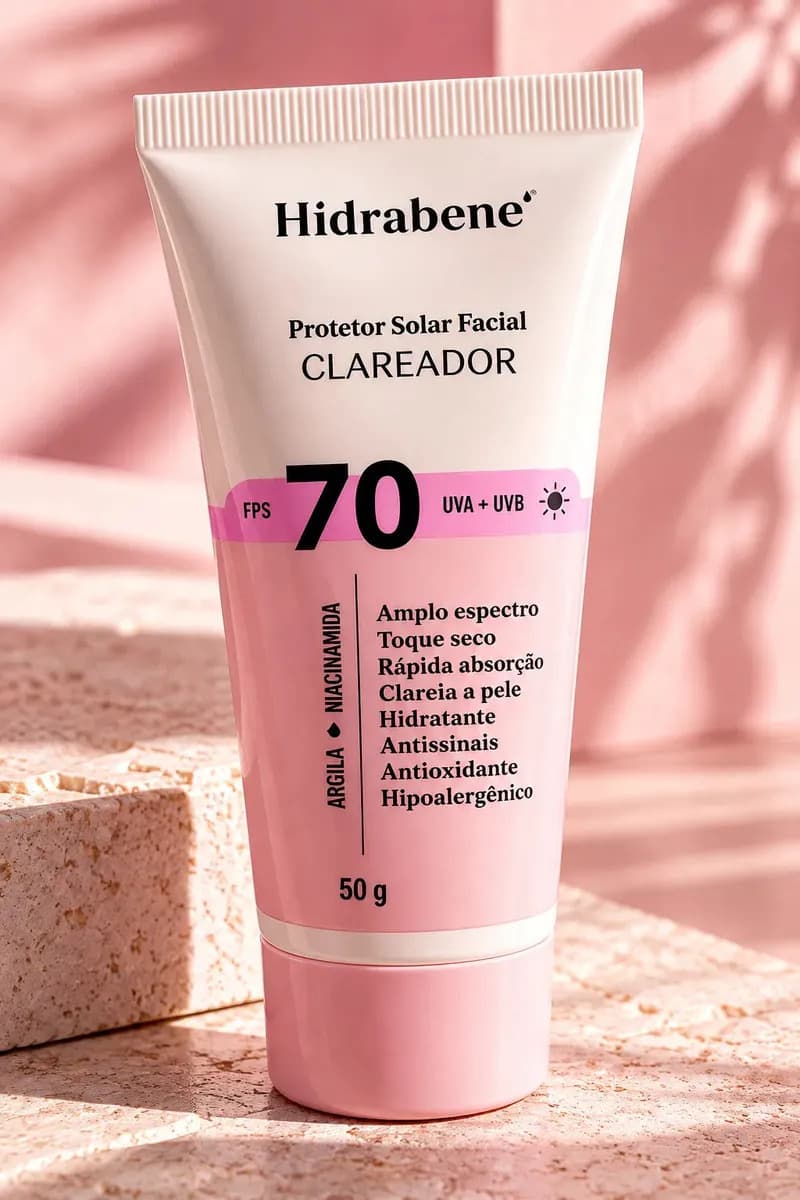 Hidrabene Protetor facial Solar FPS 70 Toque Seco Antissinais Clareia a pele 50g — imagem 4