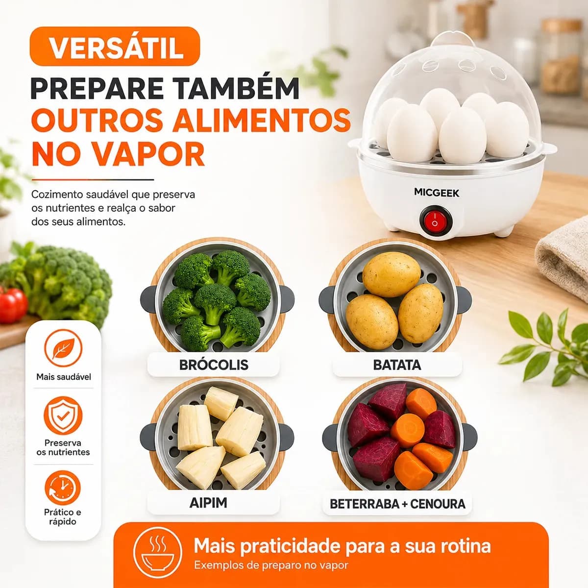 Cozedor De Ovos Automático Panela A Vapor Elétrica Legumes Elétrica Portátil Prático Rápido 7 Ovos Em 5min Micgeek — imagem 5