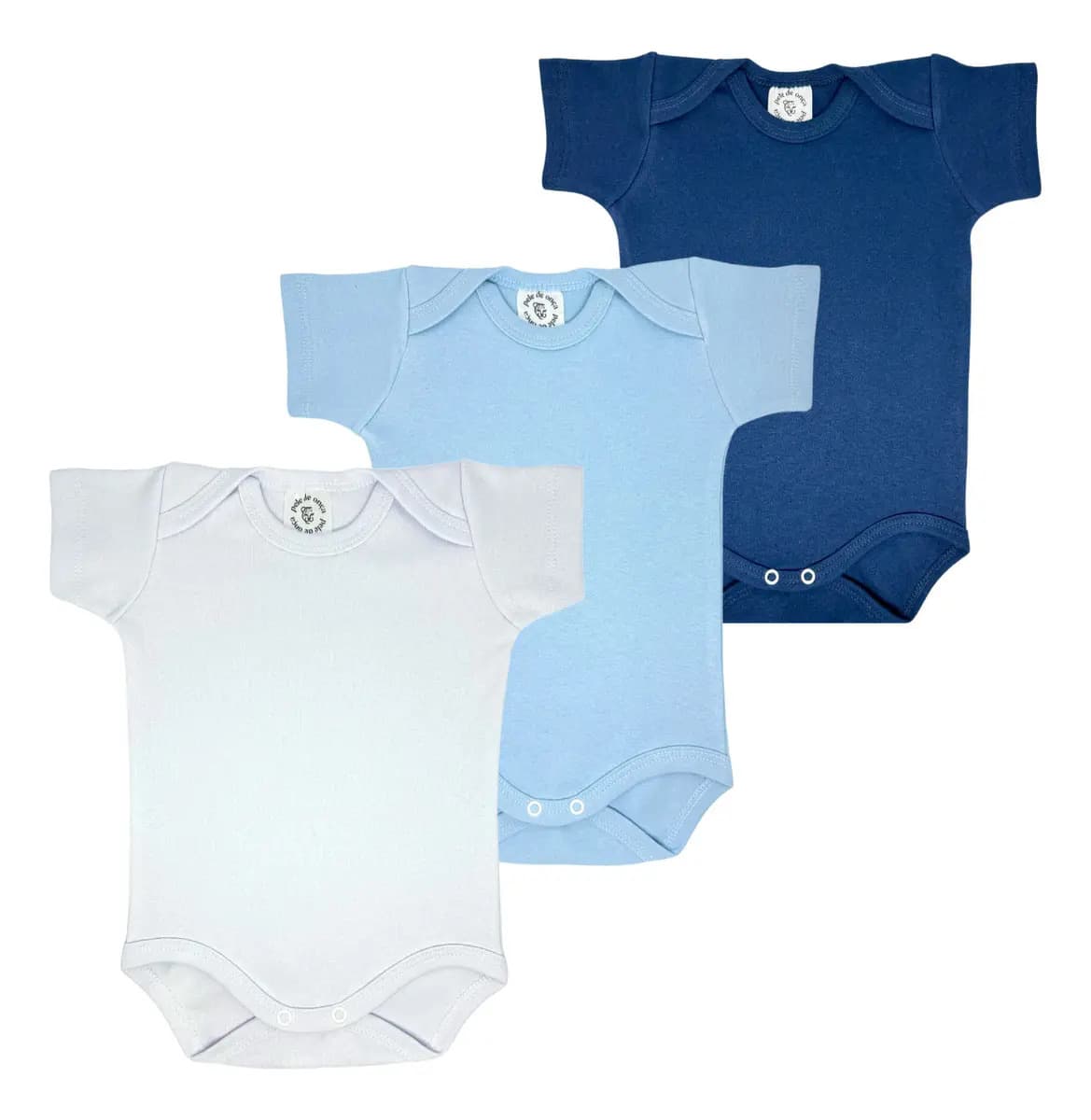 Kit 3 Bodys Bebê Liso Manga Curta 100% Algodão Menina Menino Cor Azul-marinho Azul-claro E Branco Tamanho G — imagem 2