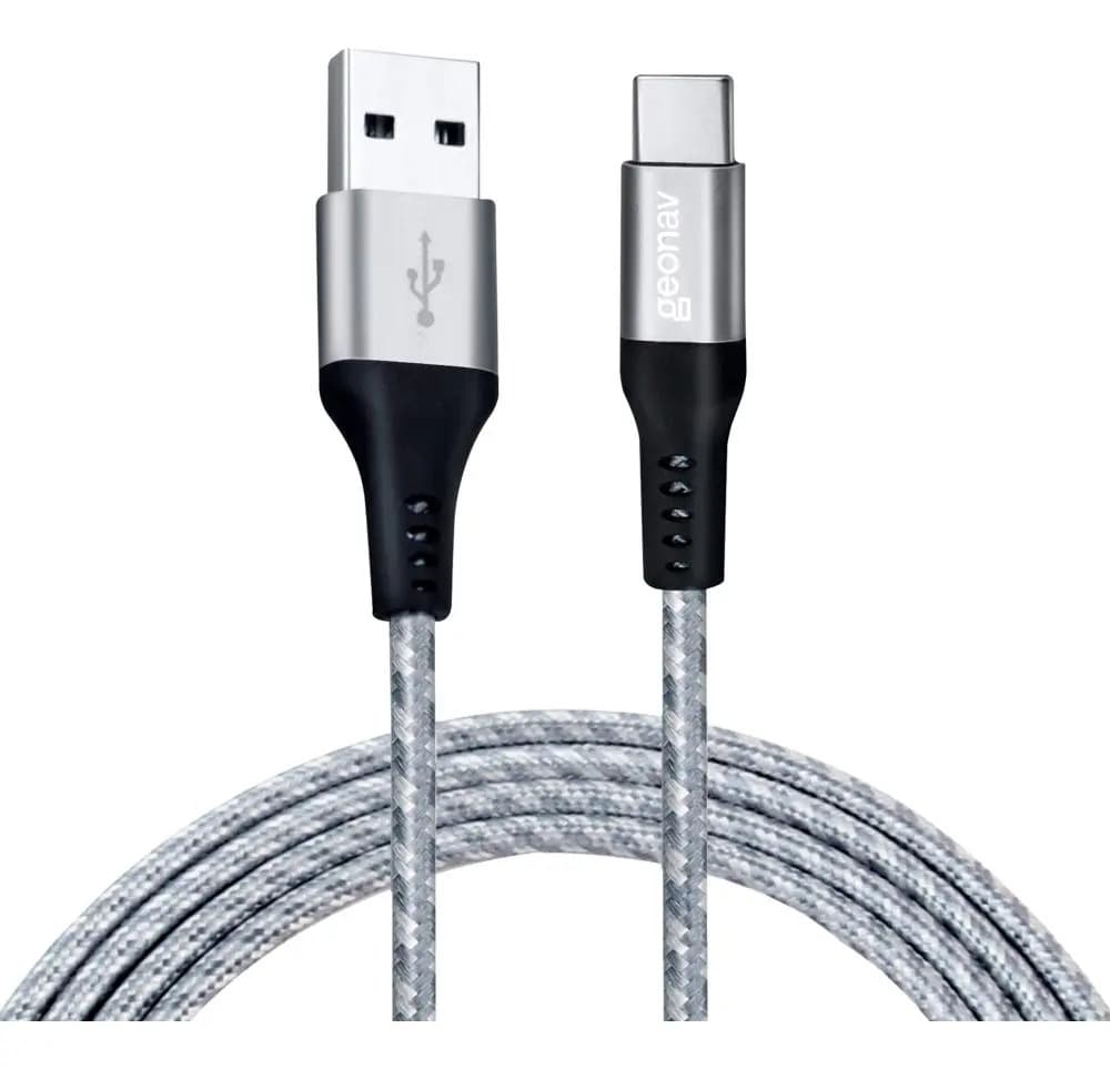 Cabo usb 1.5m Geonav USB C cinza com entrada USB-C para USB-A