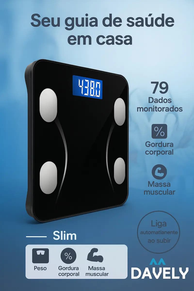 Balança Digital Bioimpedância Bluetooth Corporal Aparelho Alta Capacidade Balança De Banheiro Academia App Para Android E Para Ios Cor Preto Marca Davely — imagem 3