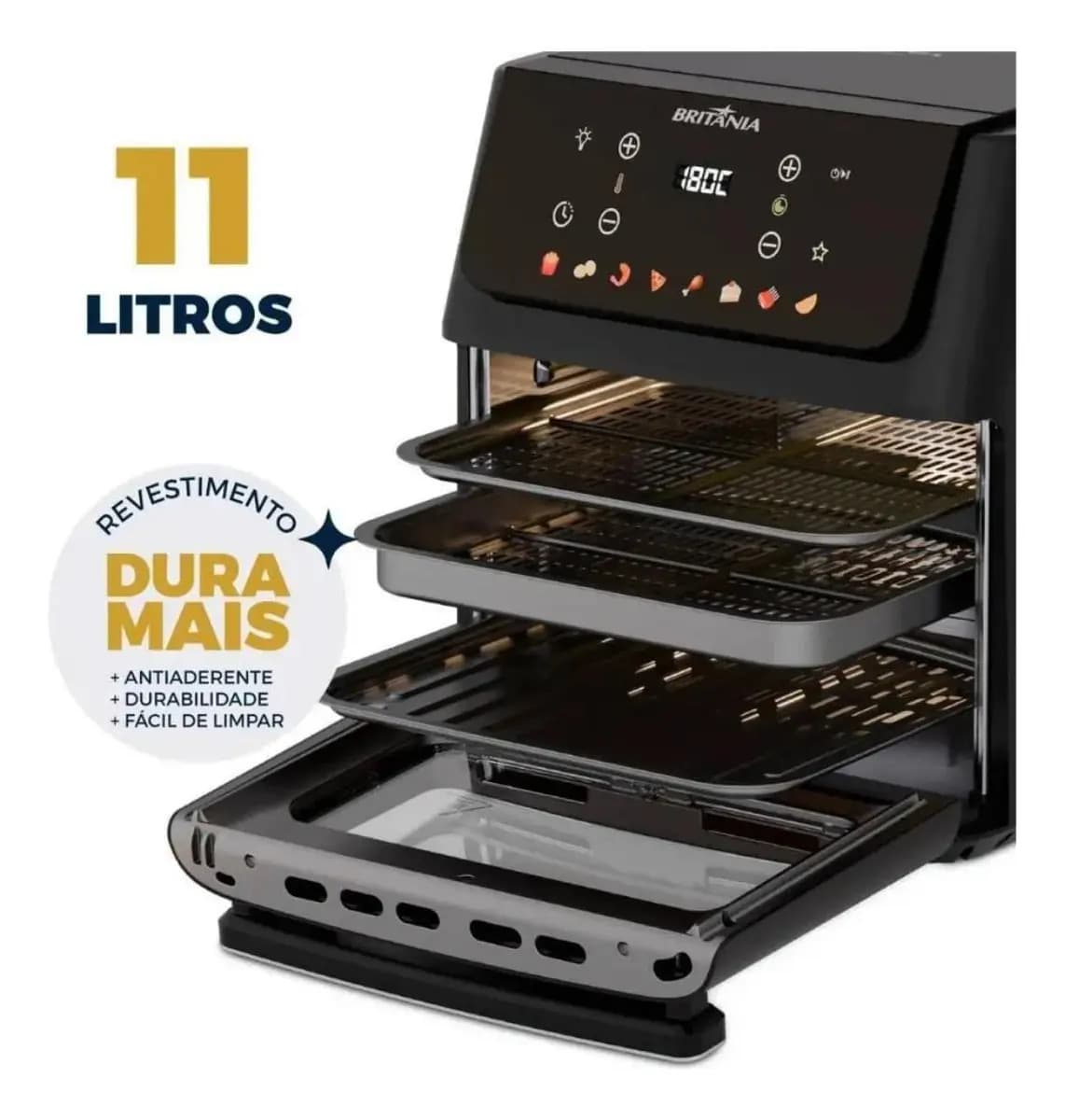 Air Fryer Oven Britânia 11L 8 Funções 1800W Painel Digital BAF11A — imagem 6