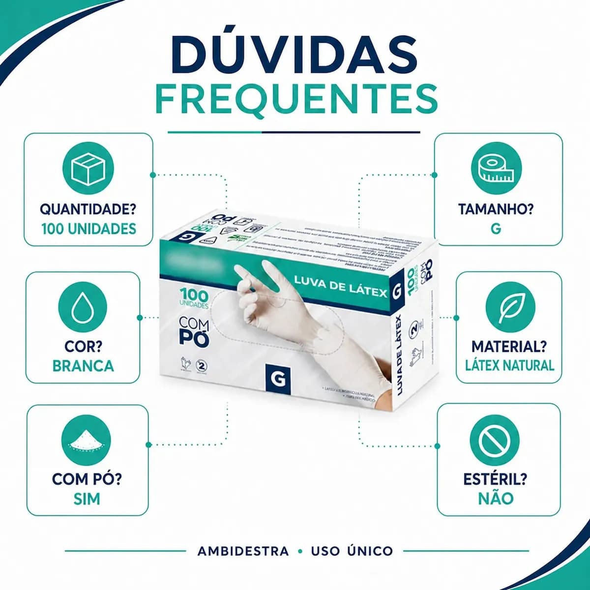 Luva De Látex Descartável Branca Com Pó Tamanho G Caixa 100 Unid — imagem 3