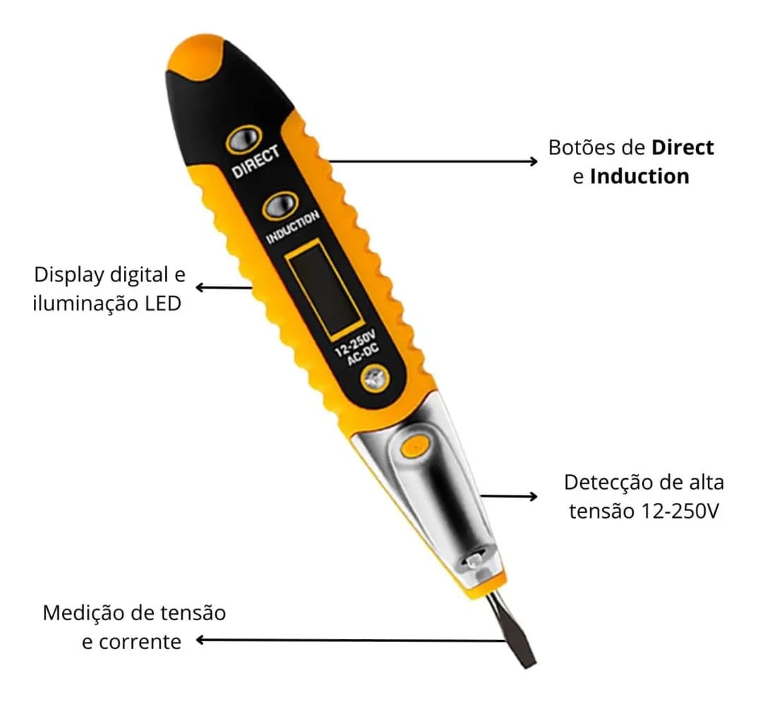 Kit Eletrica Chave Teste Digital + Caneta Detectora Tensão 1 — imagem 3