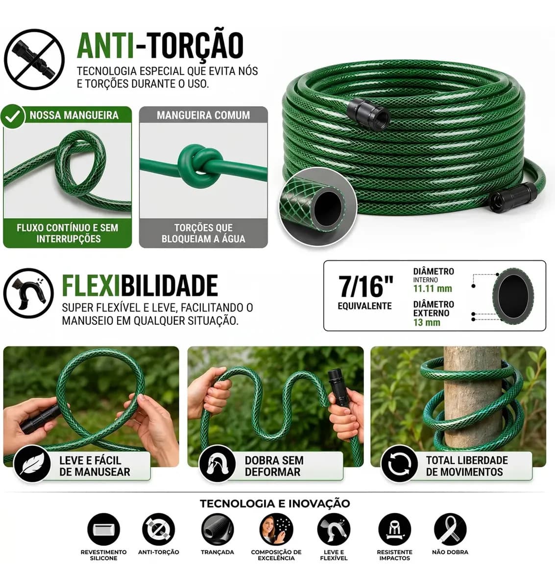 Mangueira Jardim 30 Metros Com Esguicho Trançada Mangueira Jardim 30m Metros Reforçada Flexível 7/16 Anti Mangueira De Jardim 30 Metros Dobra Irrigação Quintal  — imagem 2