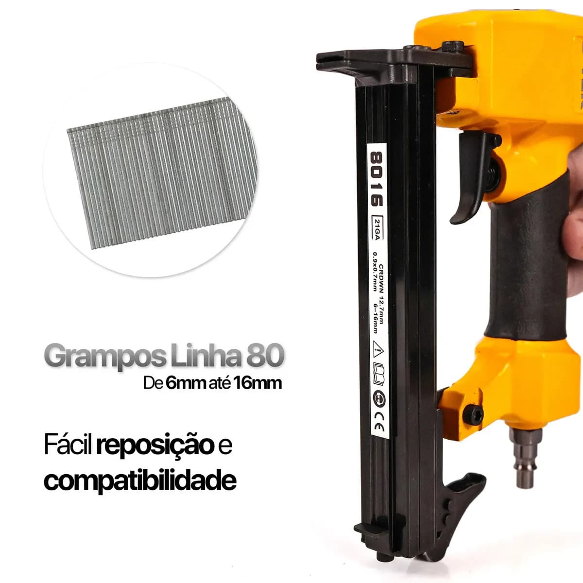Grampeador Pinador Pneumático 2 em 1 B-TEK DZ-76 Grampo 80/16 e Pino 18GA de 6 a 16mm Tapeceiro Pregar Sofá Estofado Madeira MDF Rodapé Pistola de Pregos Ar Com — imagem 6