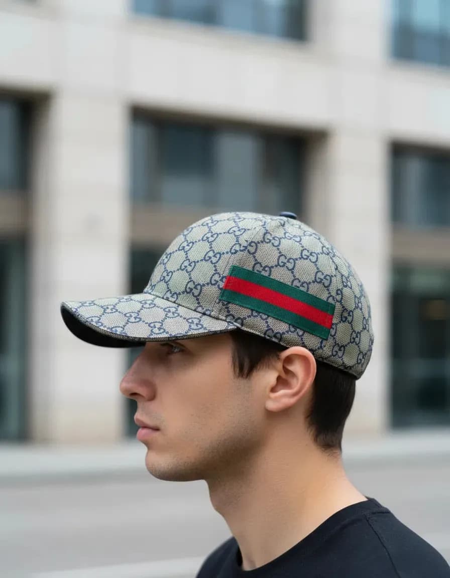 Boné Gucci Luxo Aba Curva Ajustável Influencer Cor Cinza Desenho Do Tecido Lisa Tamanho Un — imagem 2