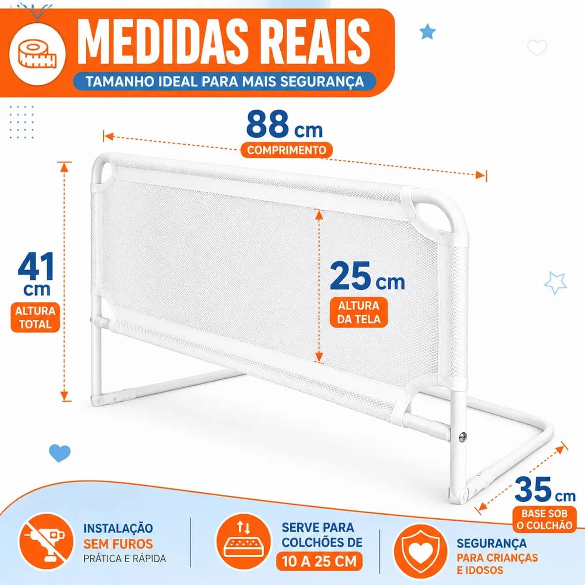 Grade de Proteção para Cama Infantil Pancadão Eletrônicos Branca Aço Dobrável — imagem 4