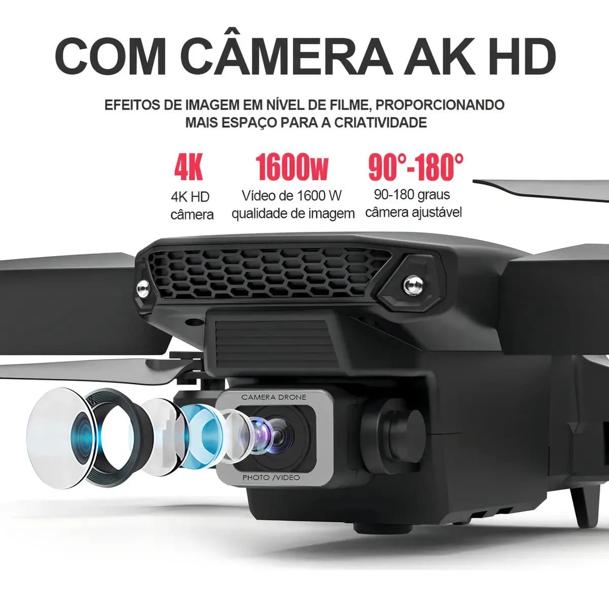 Mini Drone E88 Profissionals Câmeras Fpv Wi-fi Fotografia Aérea Camera Hd Com Controle Remoto Cor Preto — imagem 3