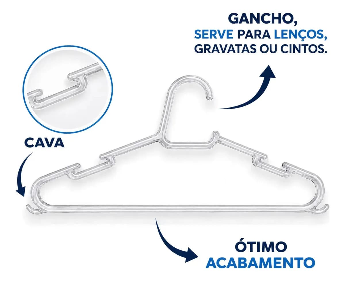 Kit 50 Cabide Adulto Acrílico Transparente Organizador Roupa — imagem 3