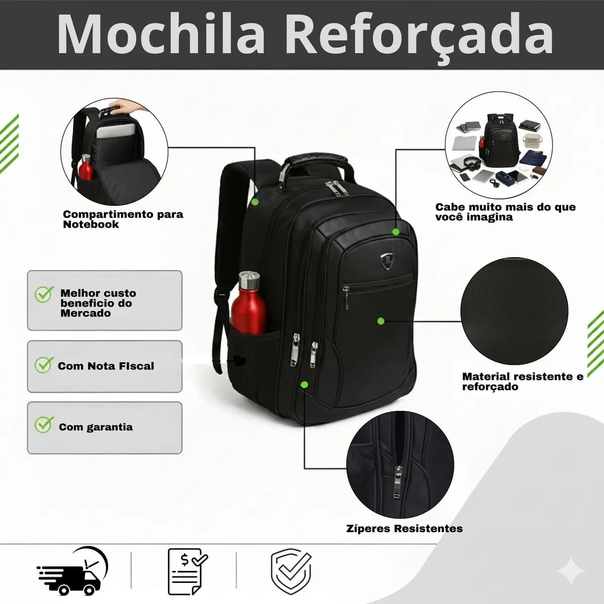 Mochila Masculina Faculdade Impermeável Resistente Grande Trabalho Escola Cor Preto Desenho Do Tecido Liso — imagem 3