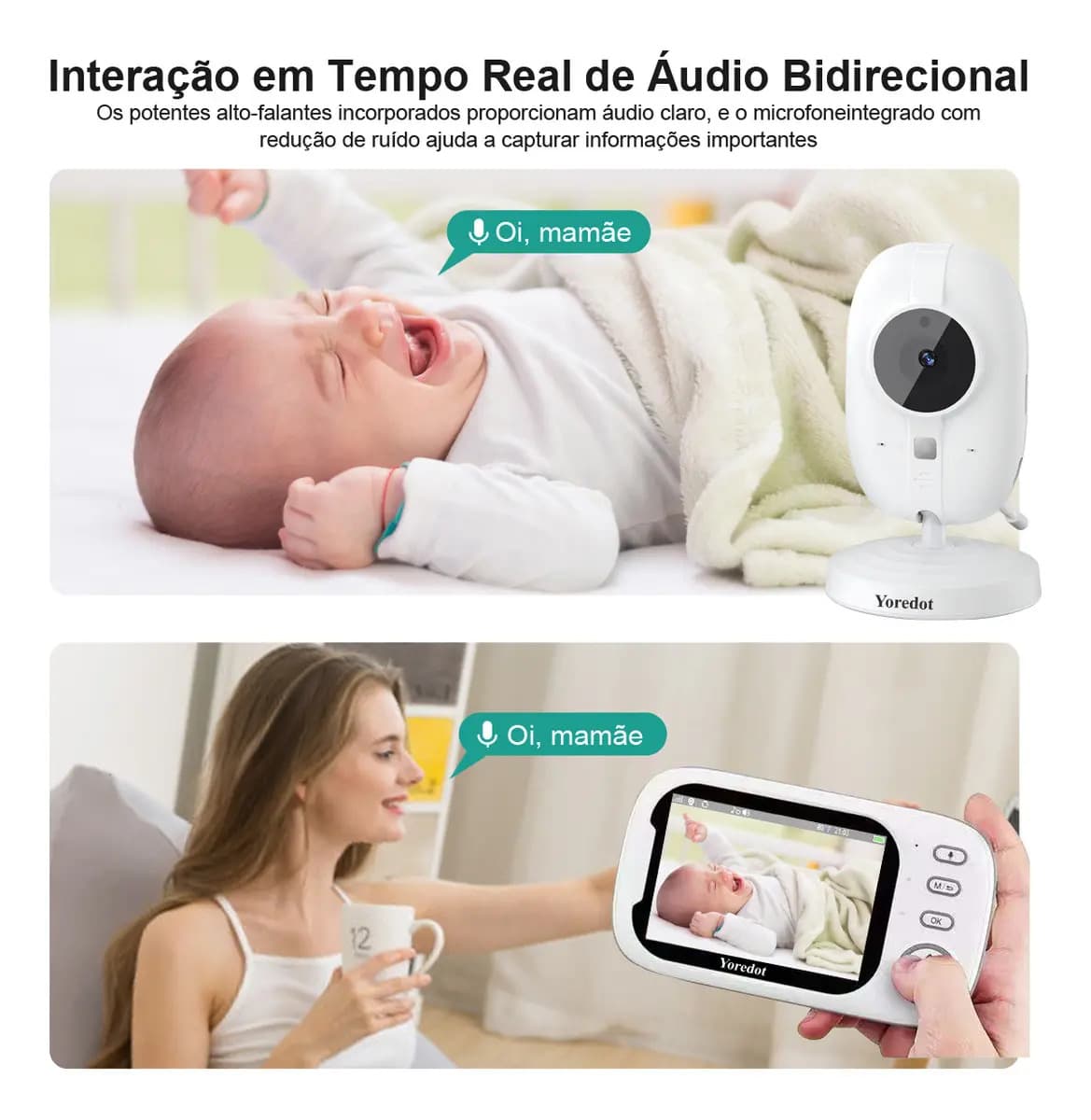 Babá Eletrônica Y-6000 Câmera Semfio Visão Noturna 18 h 3.5'' Lcd Tela Grande De Alta Definição Multifuncional Alarme Com Microfone — imagem 5
