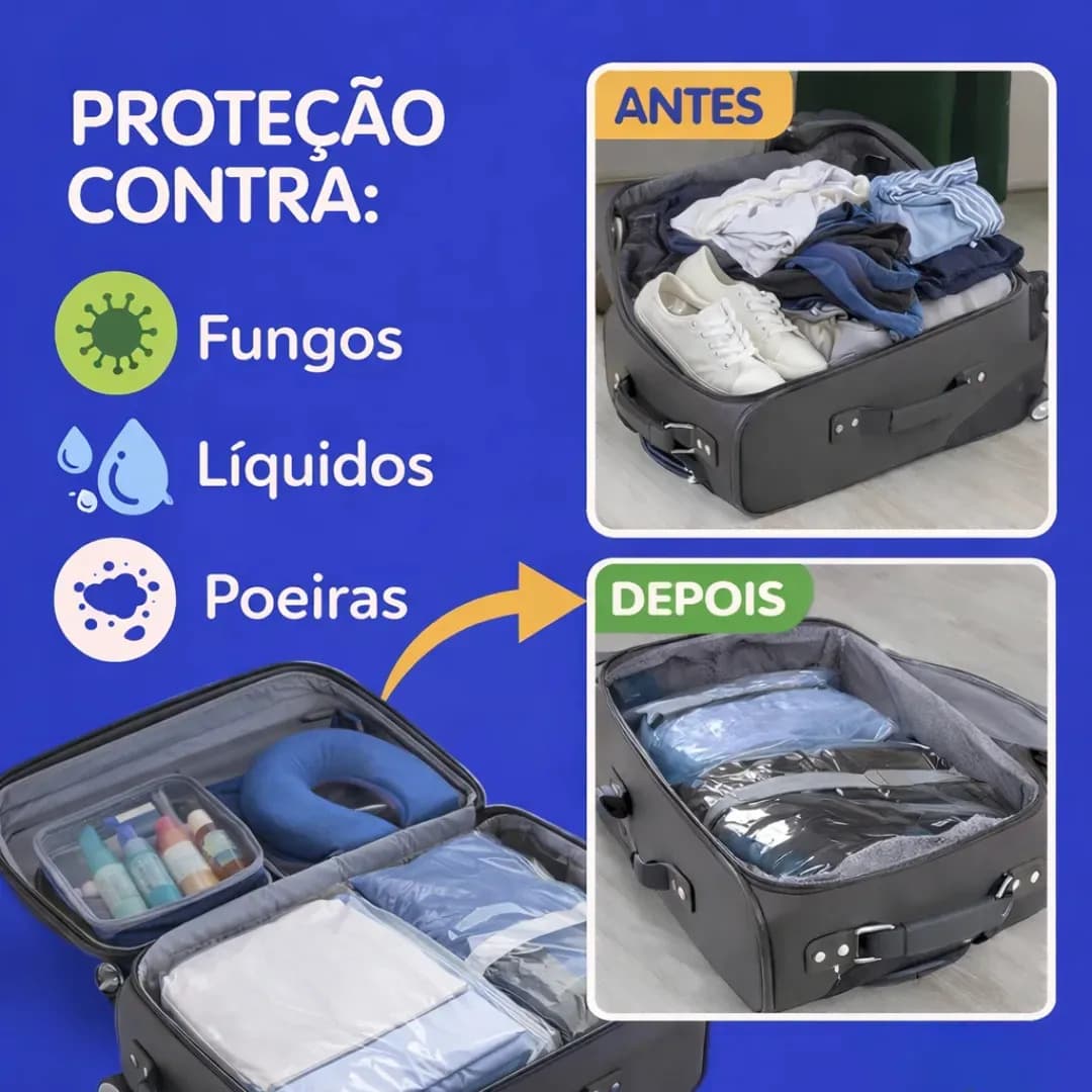 Kit 10 Sacos A Vácuo 40cmx60cm Kit Com Bomba Organizador De Roupas Viagem Casa Mala Otimização De Espaço — imagem 5