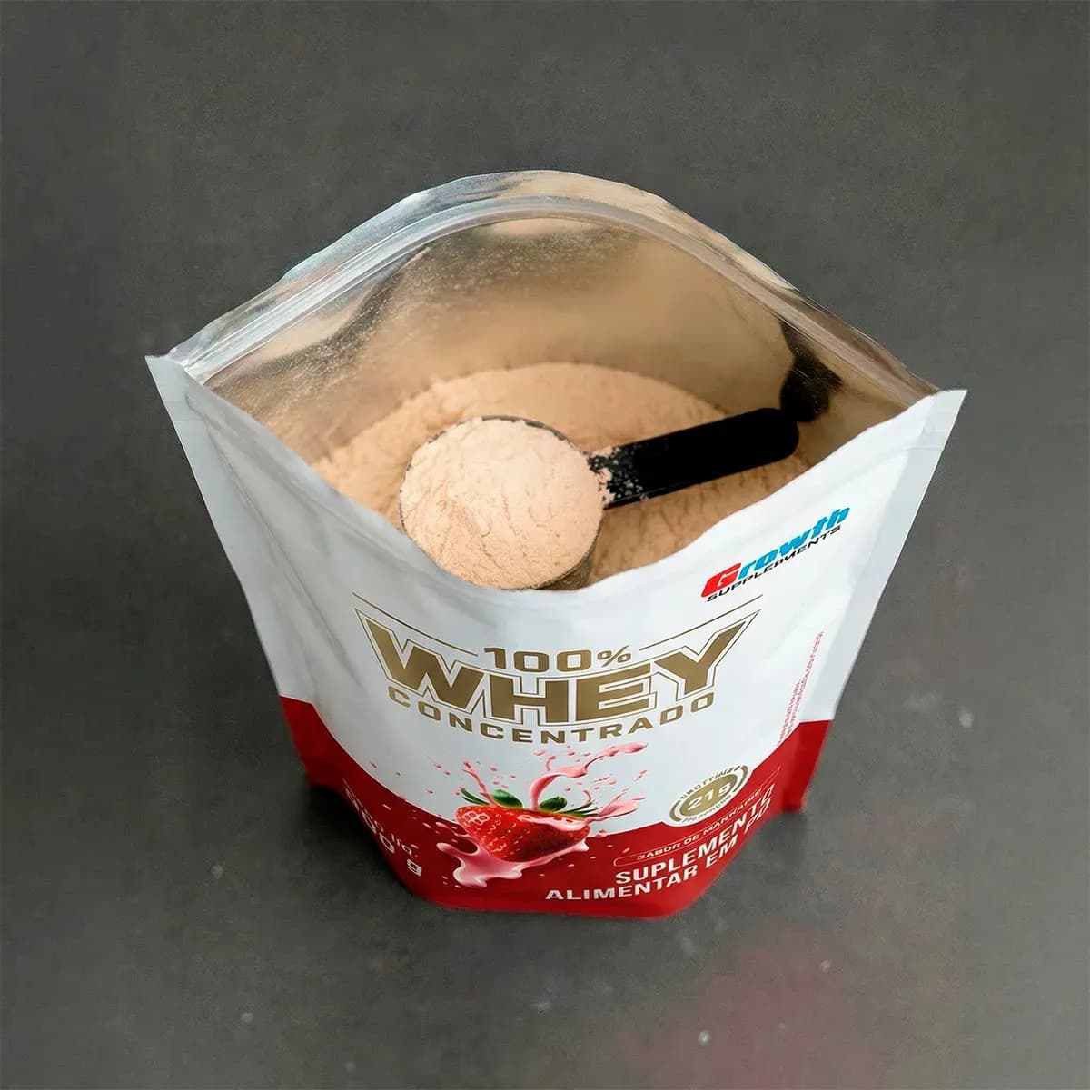100% Whey Concentrado 900g Growth Supplements Morango — imagem 3