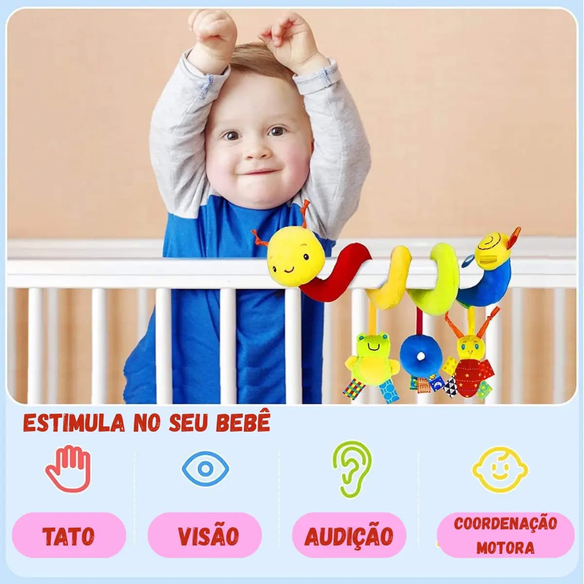 Móbile Centopeia Em Espiral Bebe Para Carrinho, Berço Com Chocalho Multisensorial 1ª Infância Bebê Conforto Marca D Dose — imagem 4