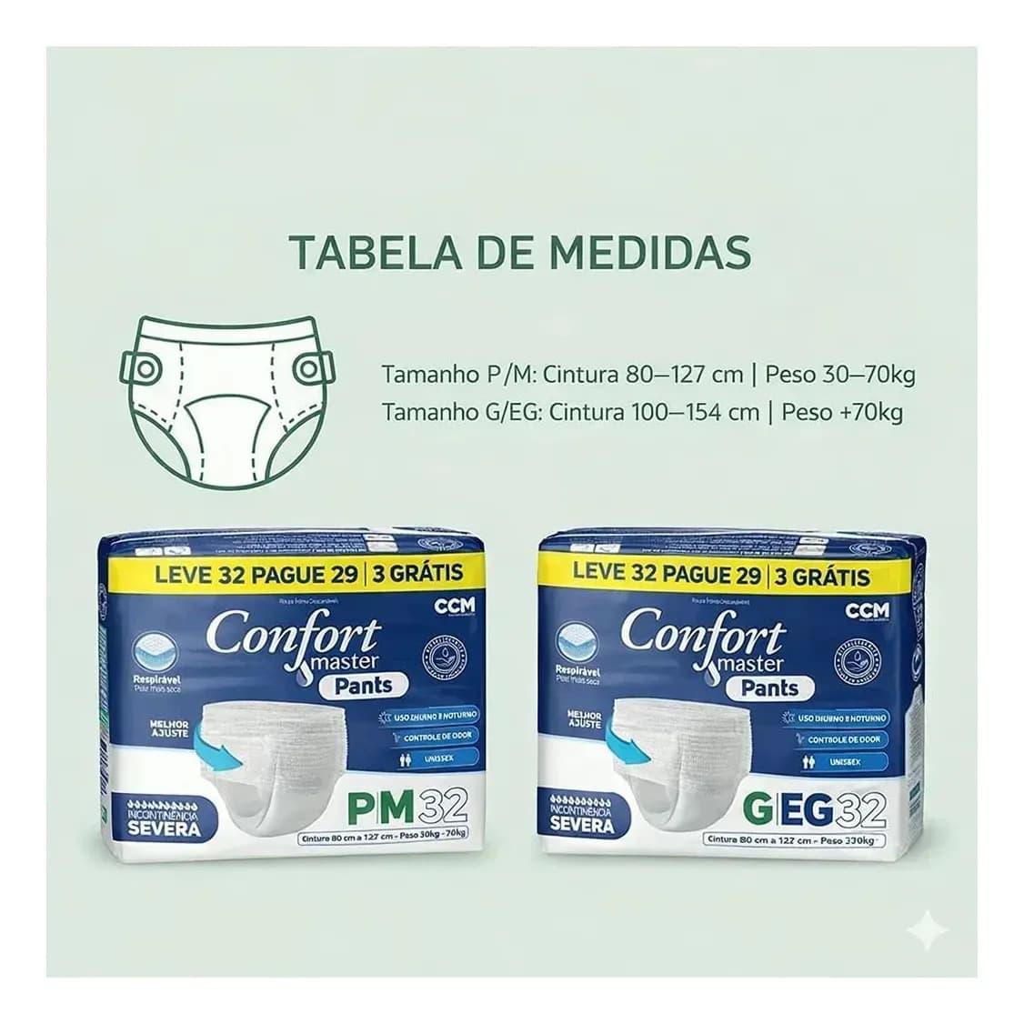 Fralda Geriátrica Adulto Confort Master Pants | Tamanho P/M | 32 Unidades — imagem 3