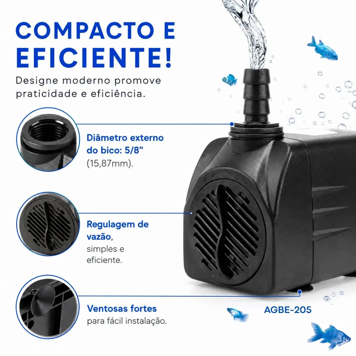 Bomba Submersa 2500 L/h Bombinha 2,7m Lagos Recalque Fontes Aquários Cascata Chafariz Motor Água Doce Salgada Marinho Fonte Hidroponia Aquaponia — imagem 2