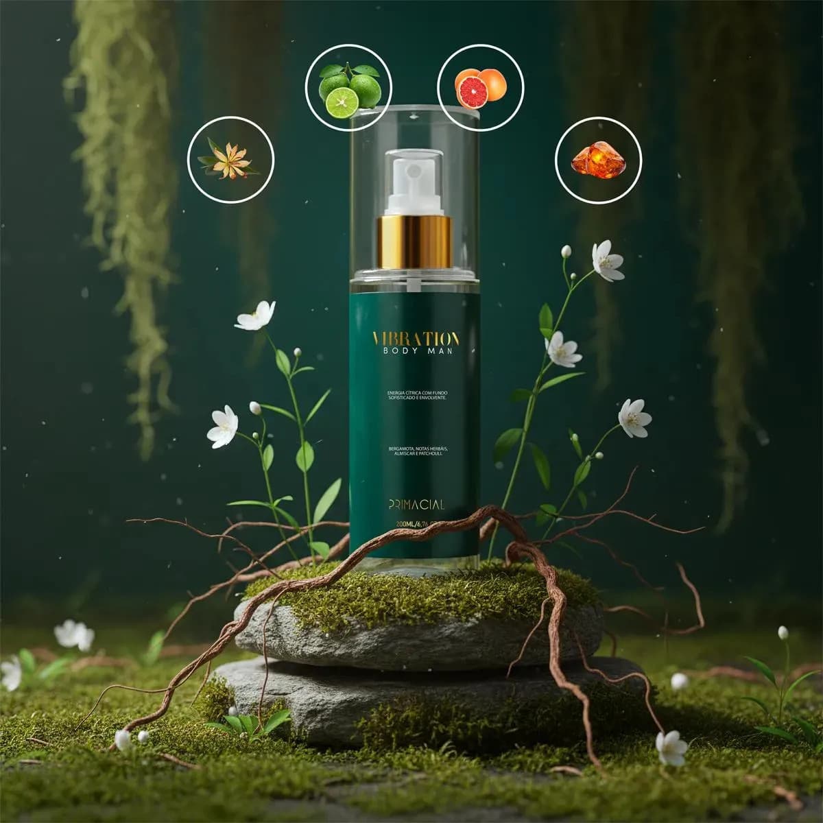 Body Splash Masculino Vibration 200ml - Primacial Perfume Bergamota Fresco — imagem 3