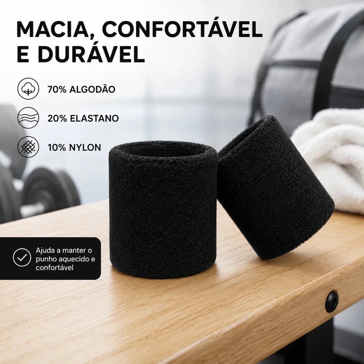 Par Munhequeira Atoalhada Pulso Tênis Squash Corrida Fitness Cor Preto Tamanho Único — imagem 4