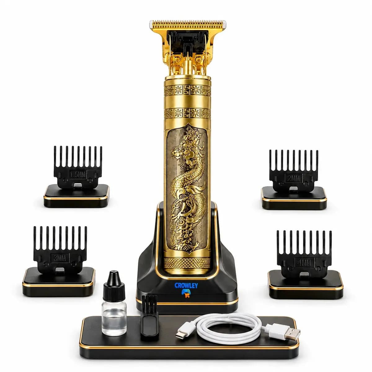 Maquina Maquininha Dragao Acabamento Cortar Cabelo Aparador Barba Pelos Elétrica Sem Fio Recarregavel - Crowley