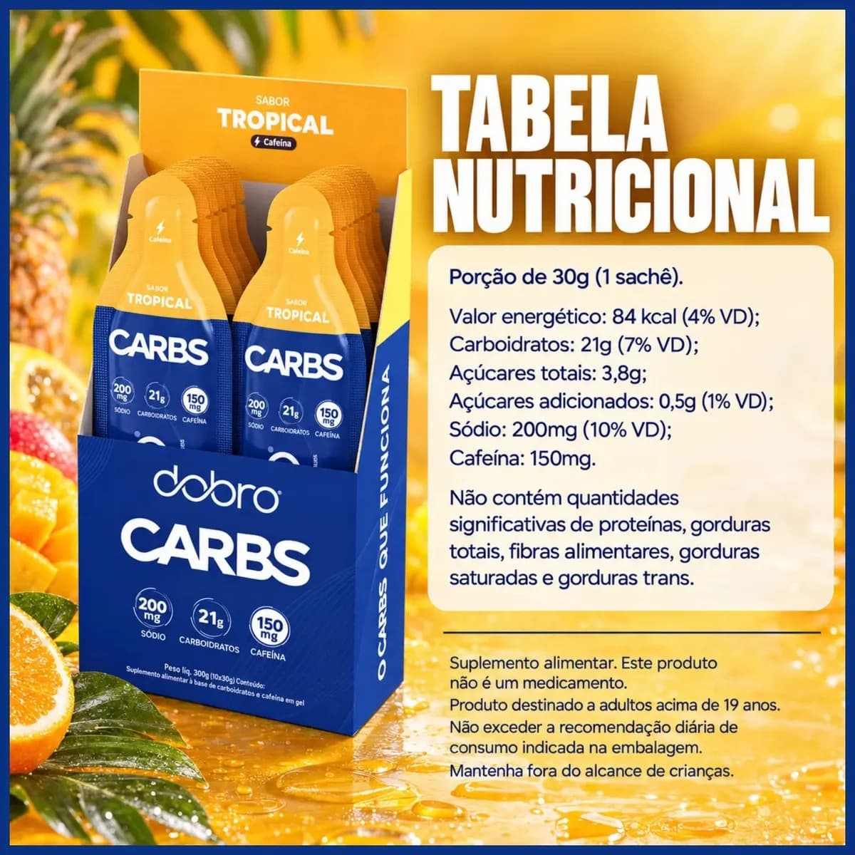 Dobro Carbs Gel Com Cafeína Sabores 30g (10 Sachês) Sabor Tropical — imagem 2