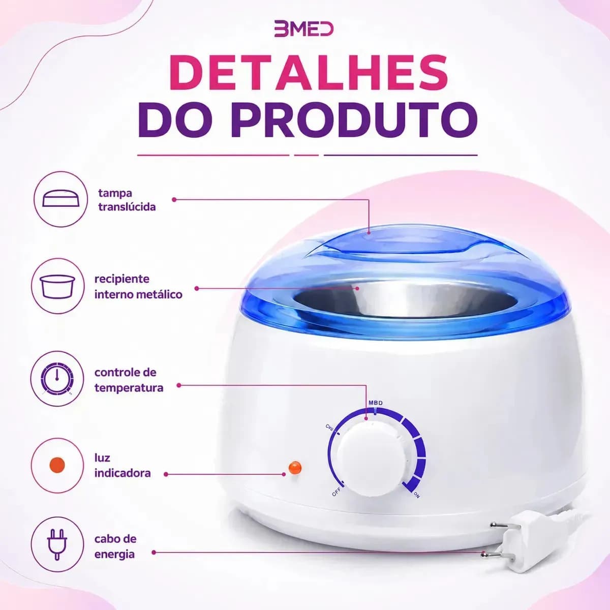 Panela Cera Quente Aquecedor Elétrica Depilação Termocera BMED — imagem 3