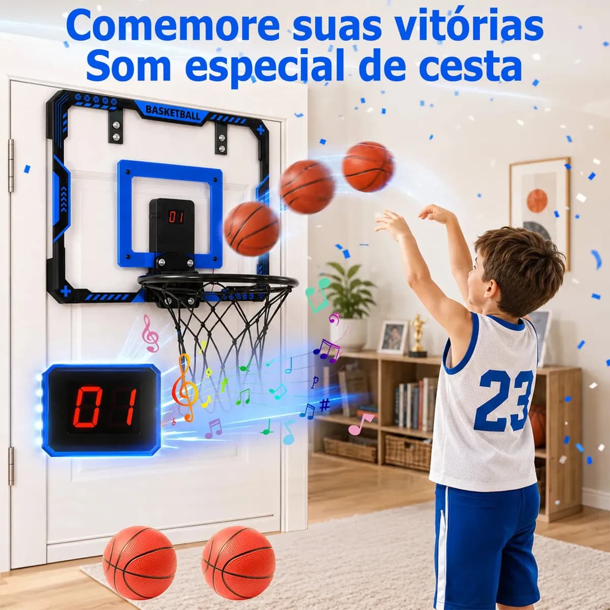 Mini Tabela de Basquete Eletrônica MoveBrinca com Placar LED e Kit de Acessórios — imagem 3