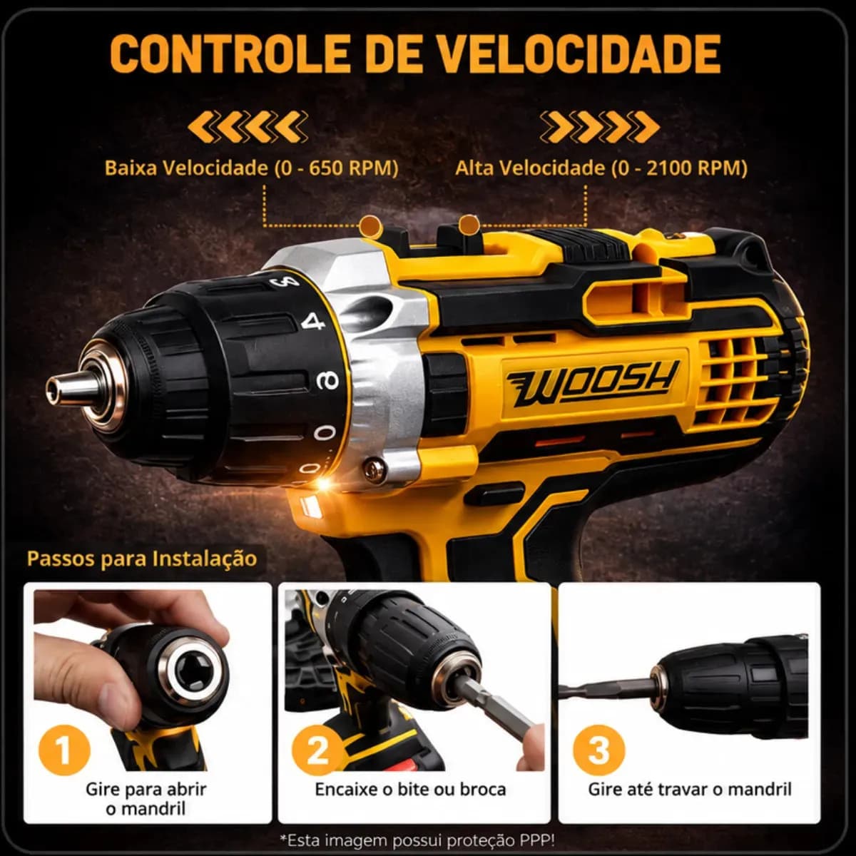 Parafusadeira Furadeira Impacto Sem Fio 2 Baterias Recarregável 48v Bivolt Velocidade Ajustavel Com Travas Mandril Resistente Woosh — imagem 6