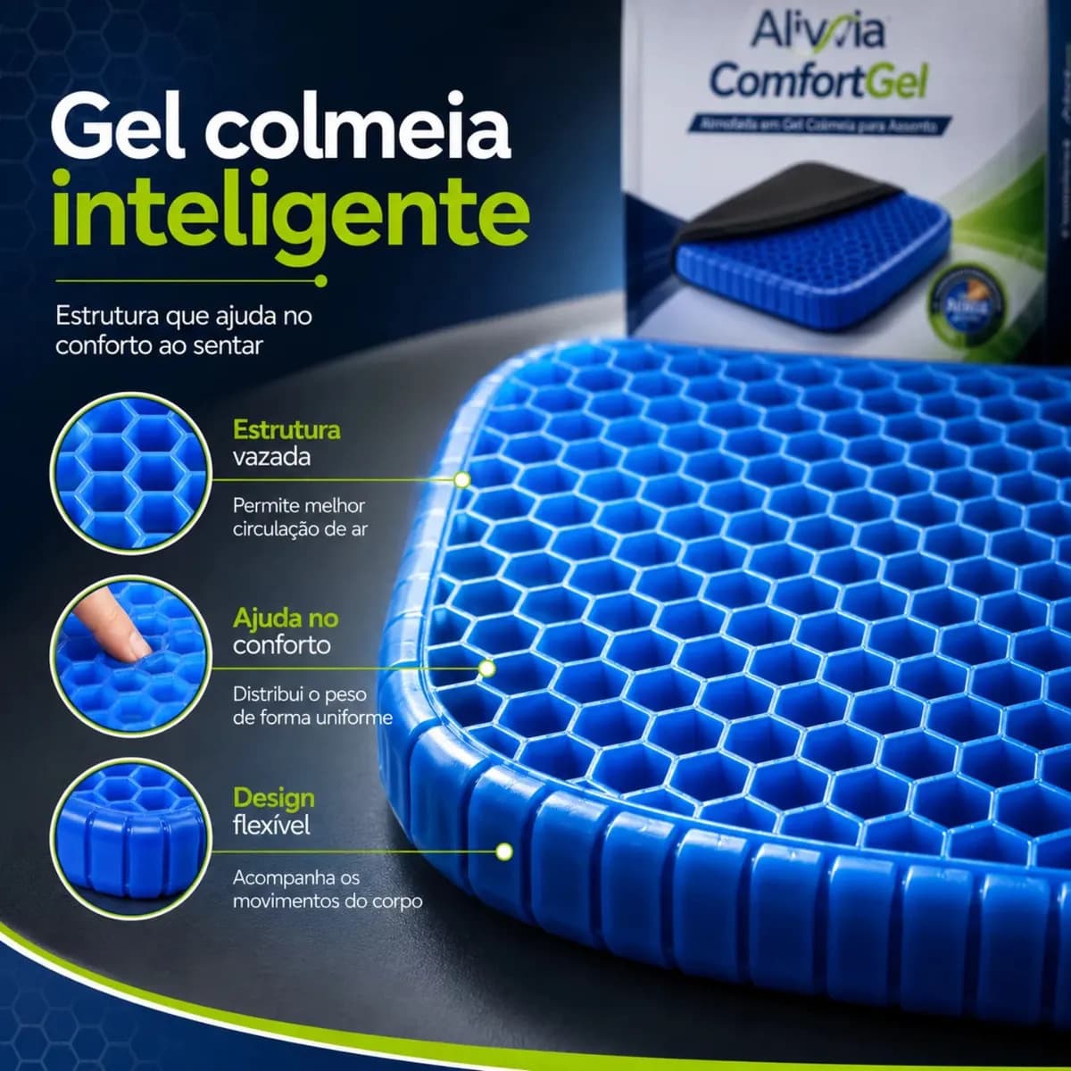 Almofada Assento Egg Da Jcanova Store - Hemorroida Ortopédico Cóccix Pós-parto Silicone Cadeira Tratamento Lesão Especial Macia Confortável Banco Carro Dores Az — imagem 6