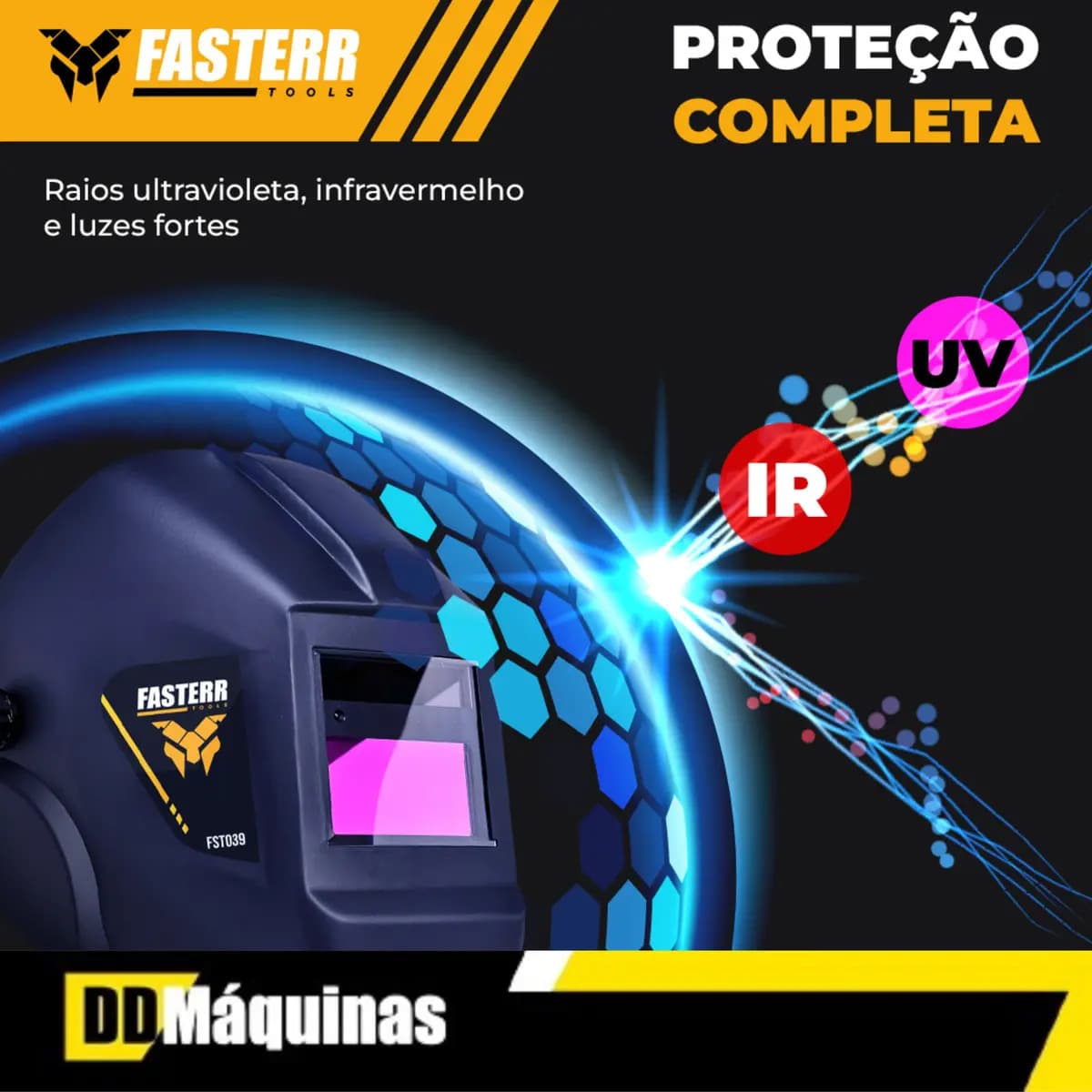 Máscara De Solda Automática C/ Regulagem Fasterr Fst039 Cor Preto Lisa — imagem 3