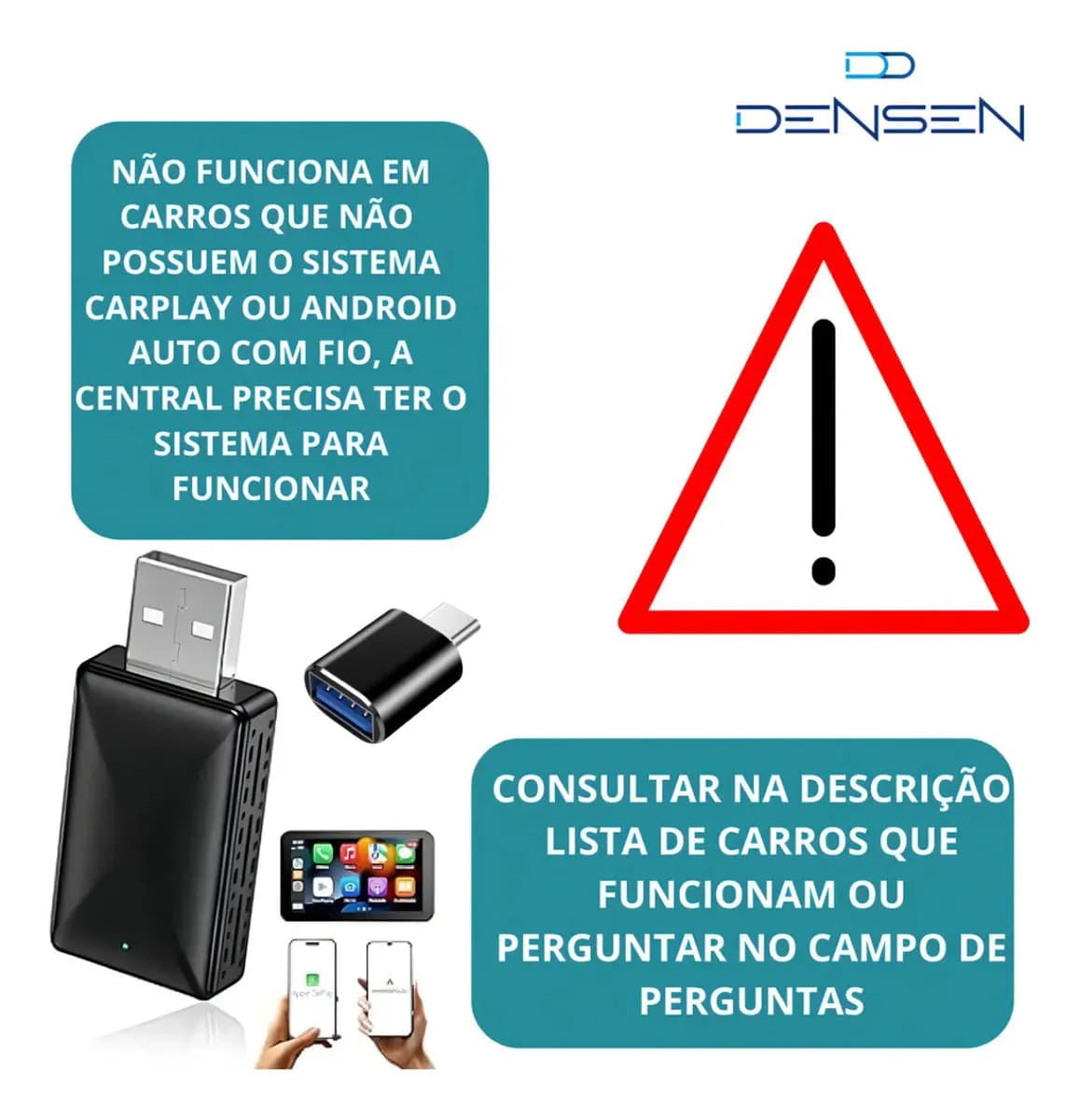 D Densen Carplay Adaptador Sem Fio Car Play Android Auto 2 Em 1 Usb Car Play Wireless Automático — imagem 2