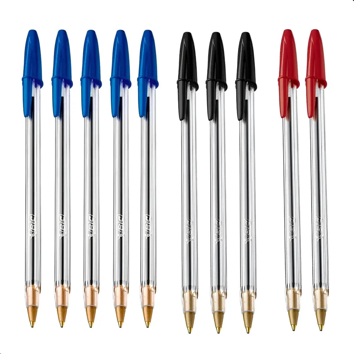 Kit 10 Caneta Esferográfica Bic Cristal Ponta Média 1.0 Transparente Preto, Azul, Vermelha